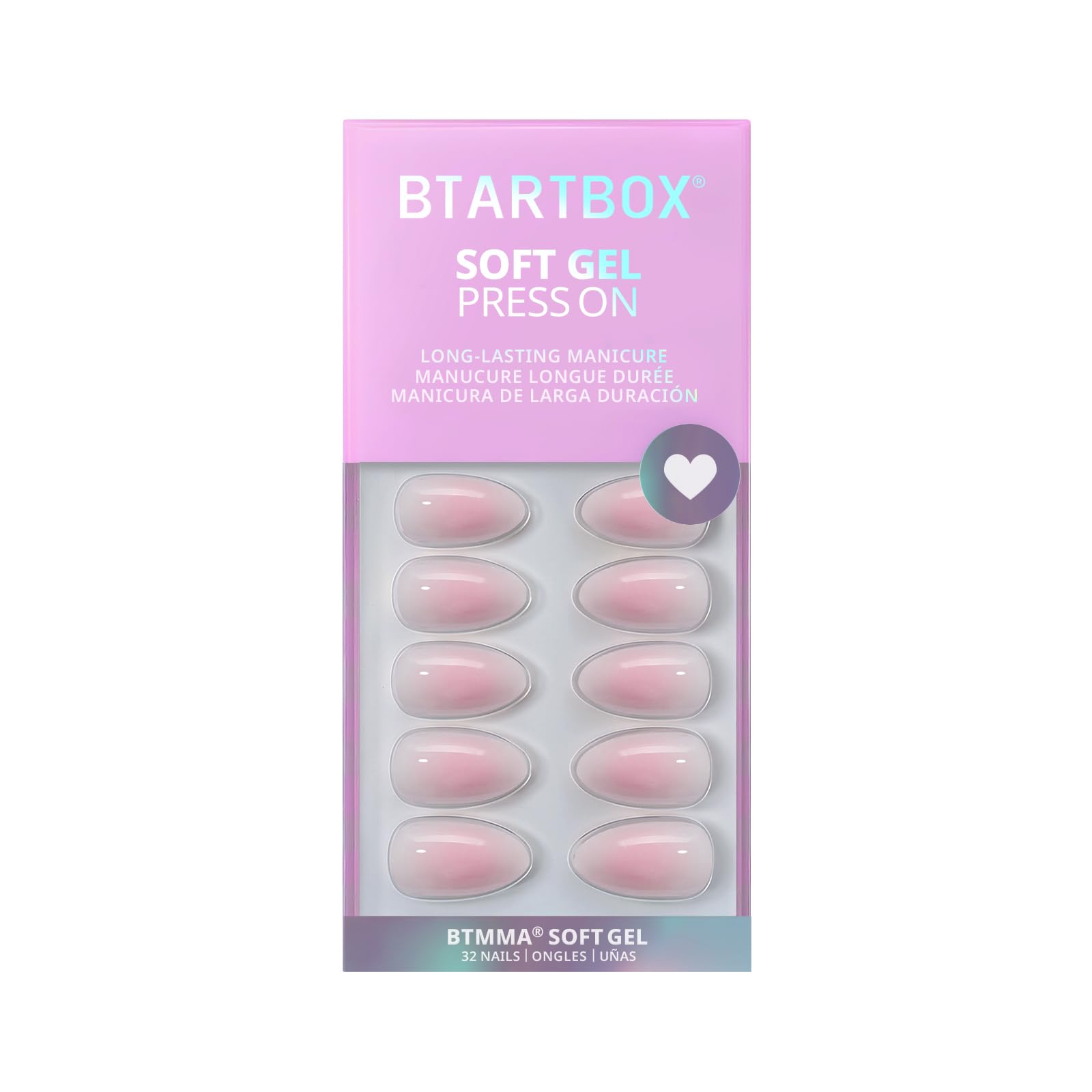 BTArtbox pink ombre nails on fingers demonstrating flexible, comfortable fit