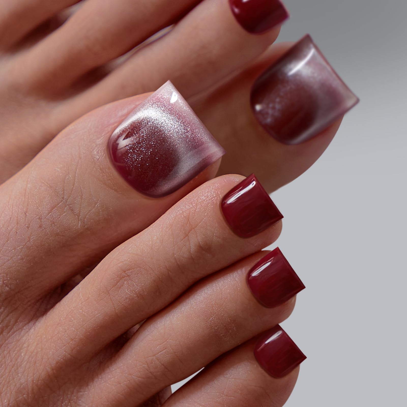 BTArtbox press-on toenails in Crimson Chaos square for a salon-quality home look