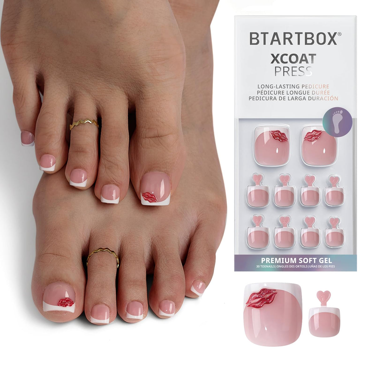 BTArtbox press-on toenails short kit shown in full, convenient all-in-one manicure solution.