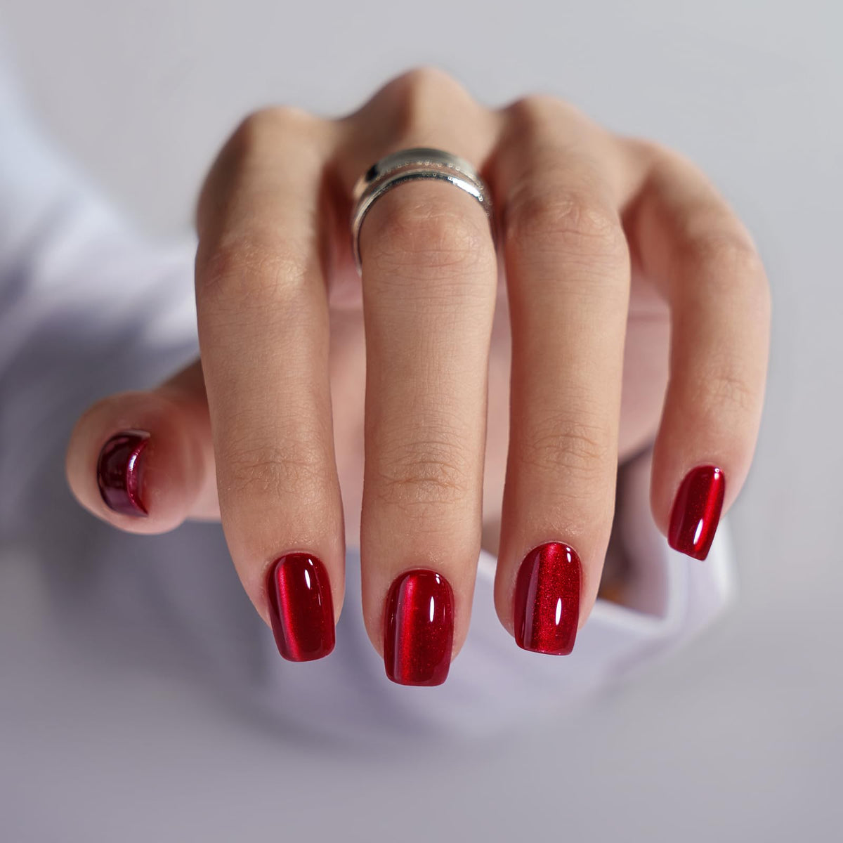 BTArtbox red cat eye nails, square shape, glossy finish for everyday glamour.