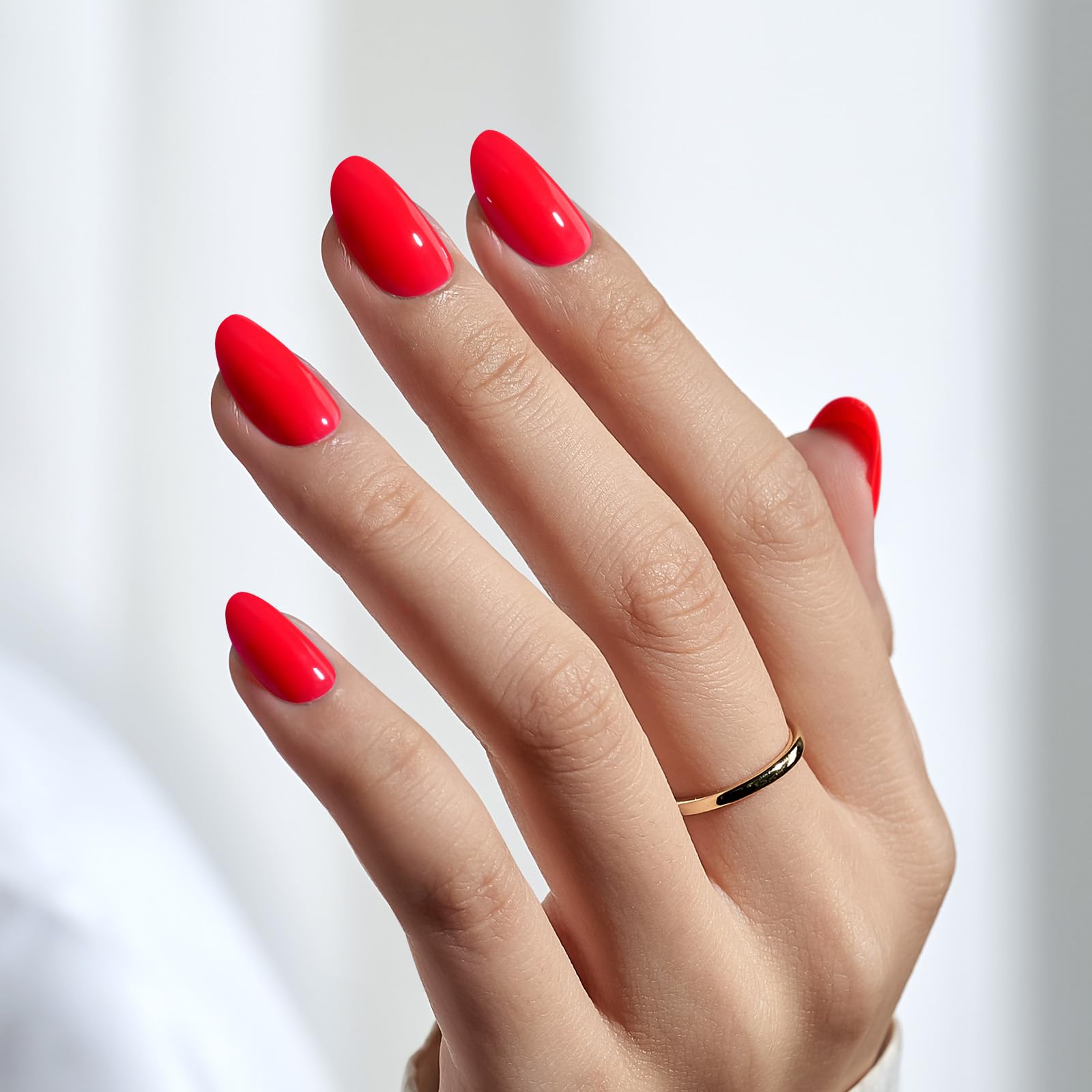 BTArtbox Salmon Pink oval nails closeup pattern showing gel polish design