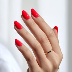 BTArtbox Salmon Pink oval nails closeup pattern showing gel polish design