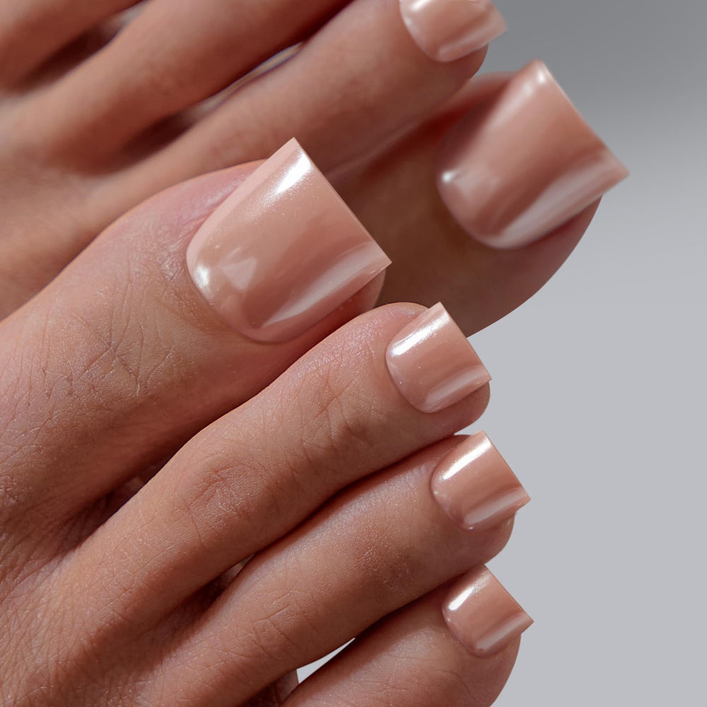 BTArtbox sharp square pearl chrome toenails in a 30-piece kit for salon-quality wear.