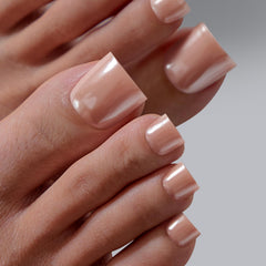BTArtbox sharp square pearl chrome toenails in a 30-piece kit for salon-quality wear.