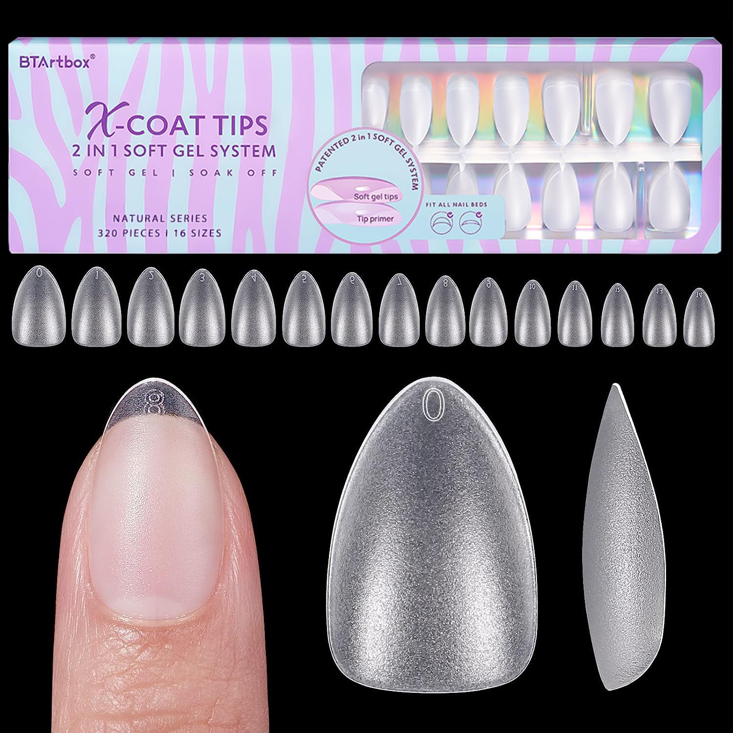 BTArtbox short almond nail tips close-up showing natural shape for easy extensions.
