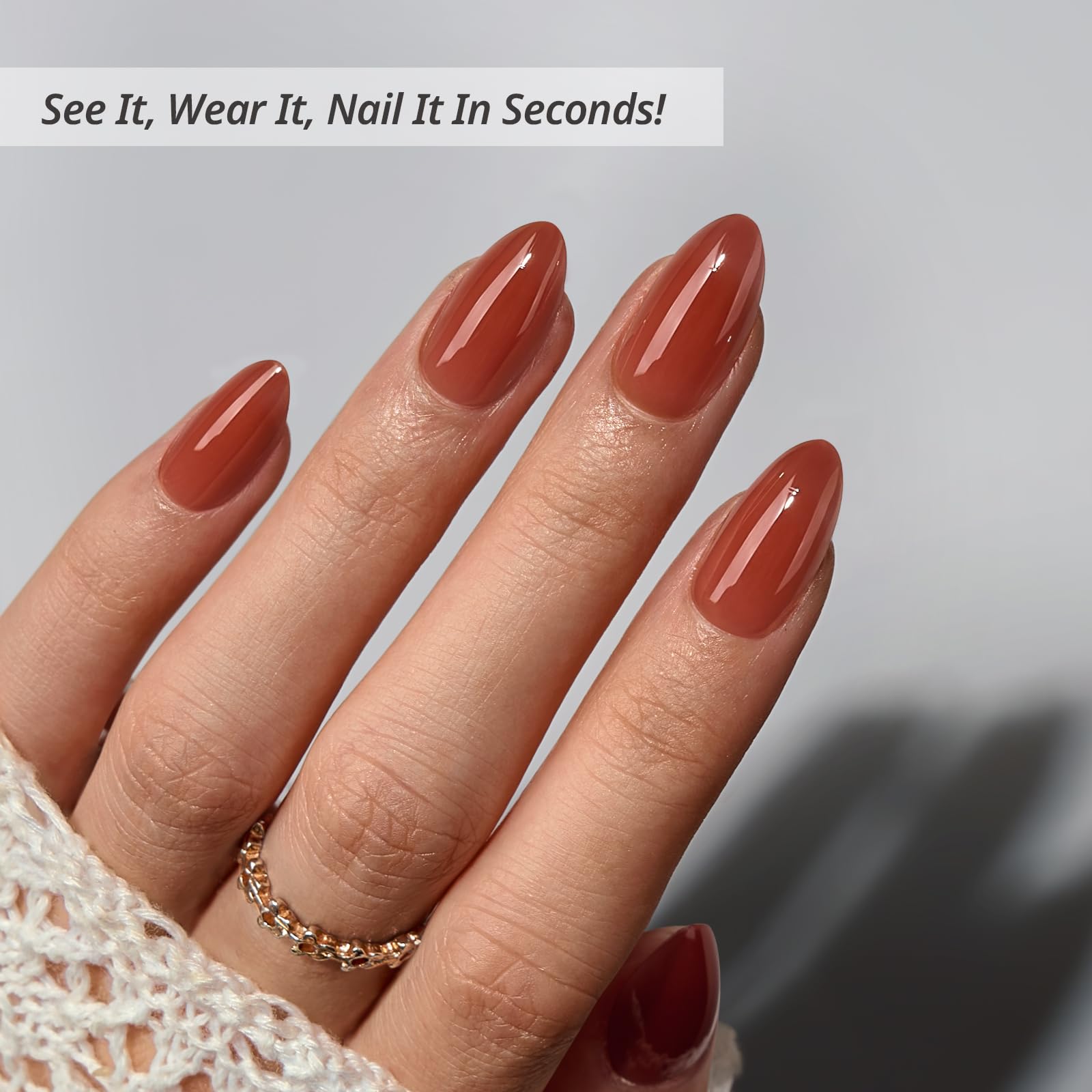 BTArtbox Short almond nails close-up showing natural fit.