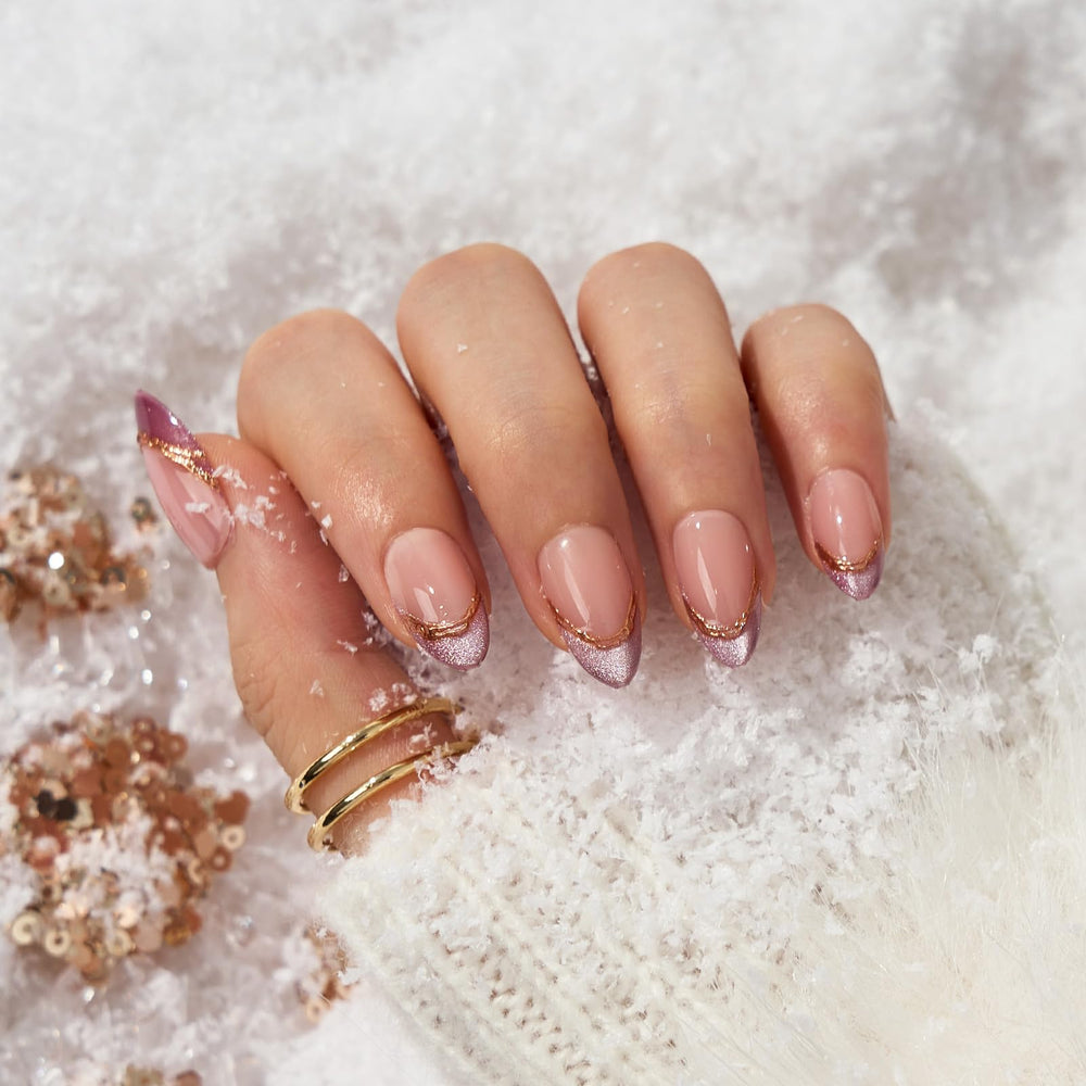 BTArtbox short almond nails in pink aurora for subtle daily style.