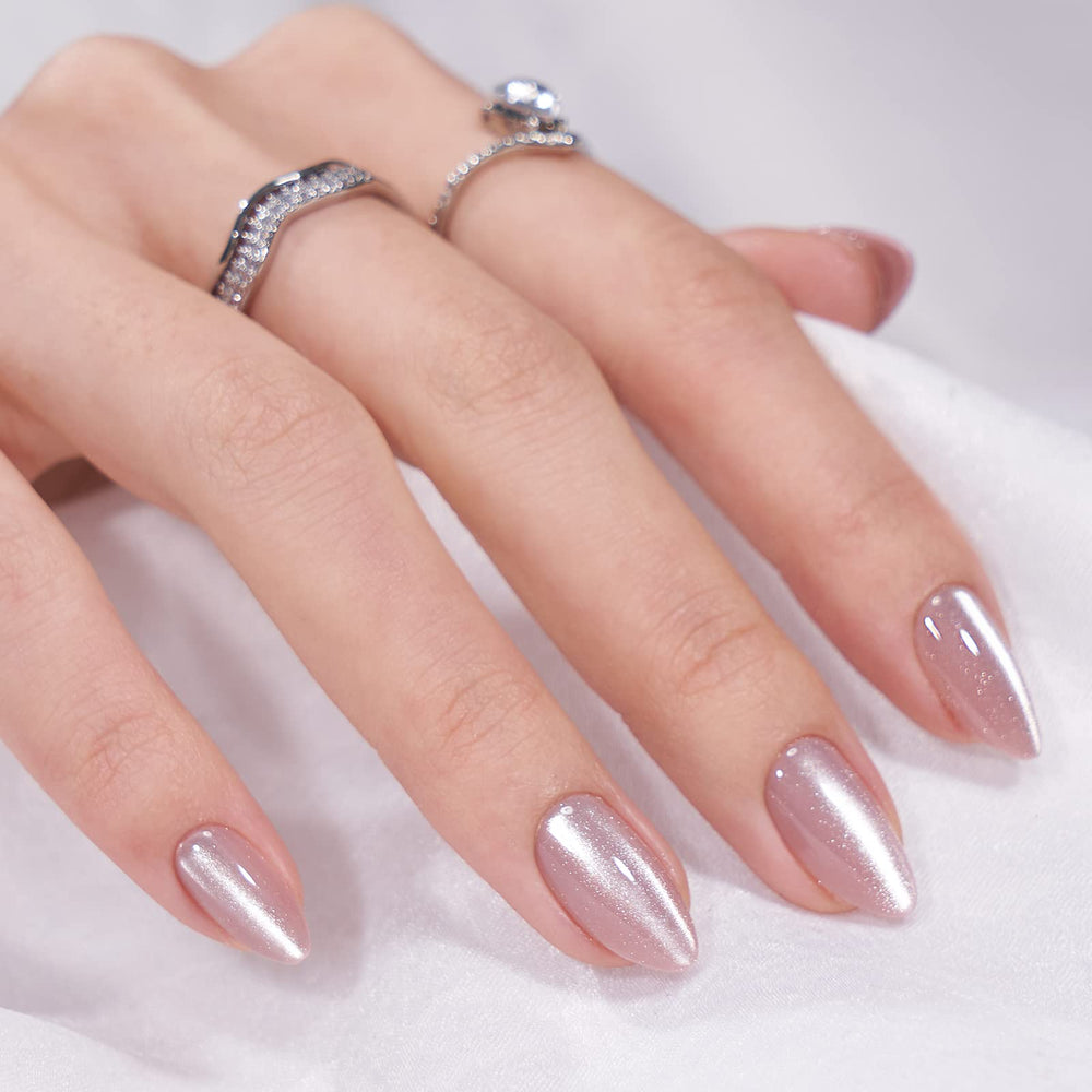 BTArtbox soft gel almond nails close-up showing flexible, natural-looking finish.