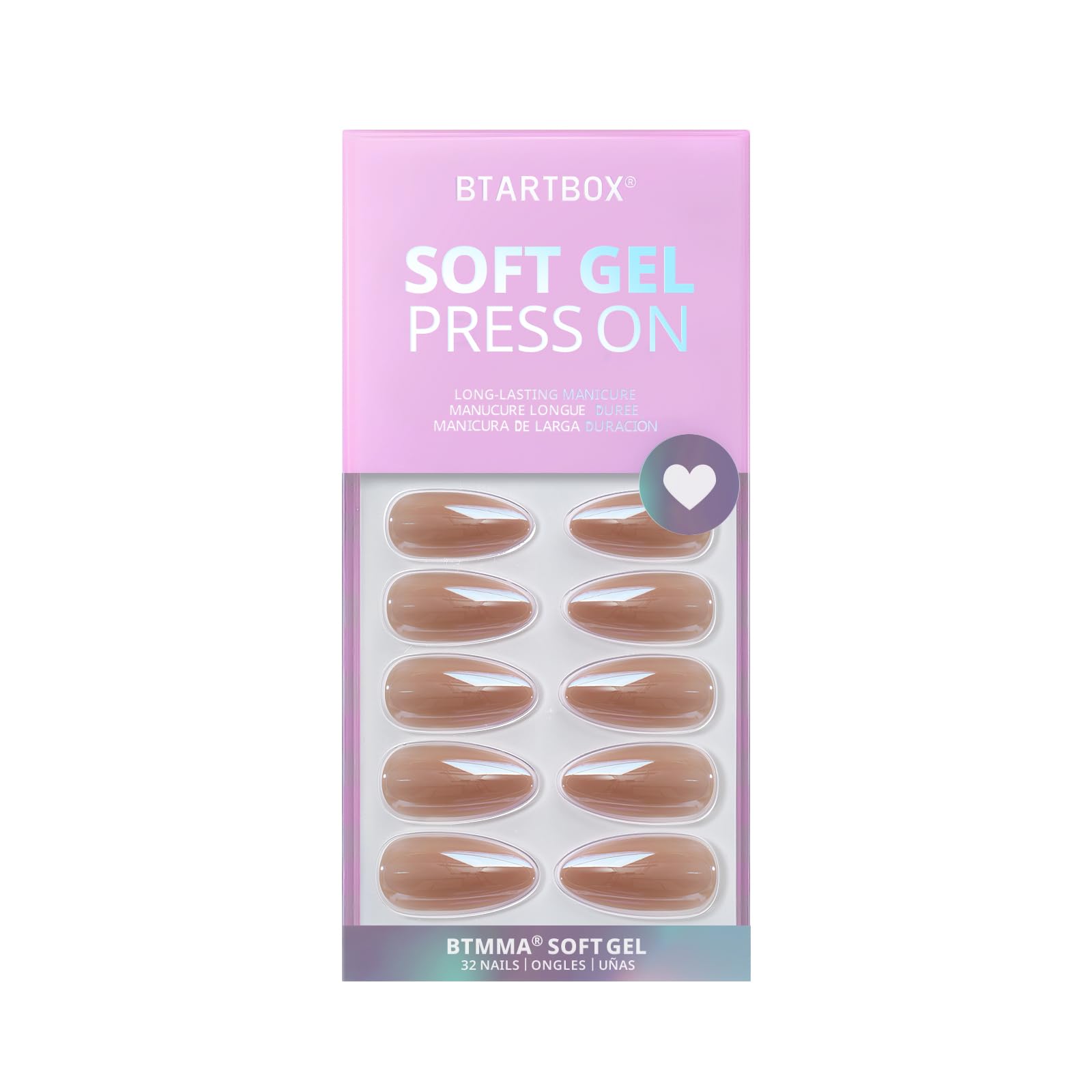 BTArtbox soft gel almond nails offering a natural, flexible fit