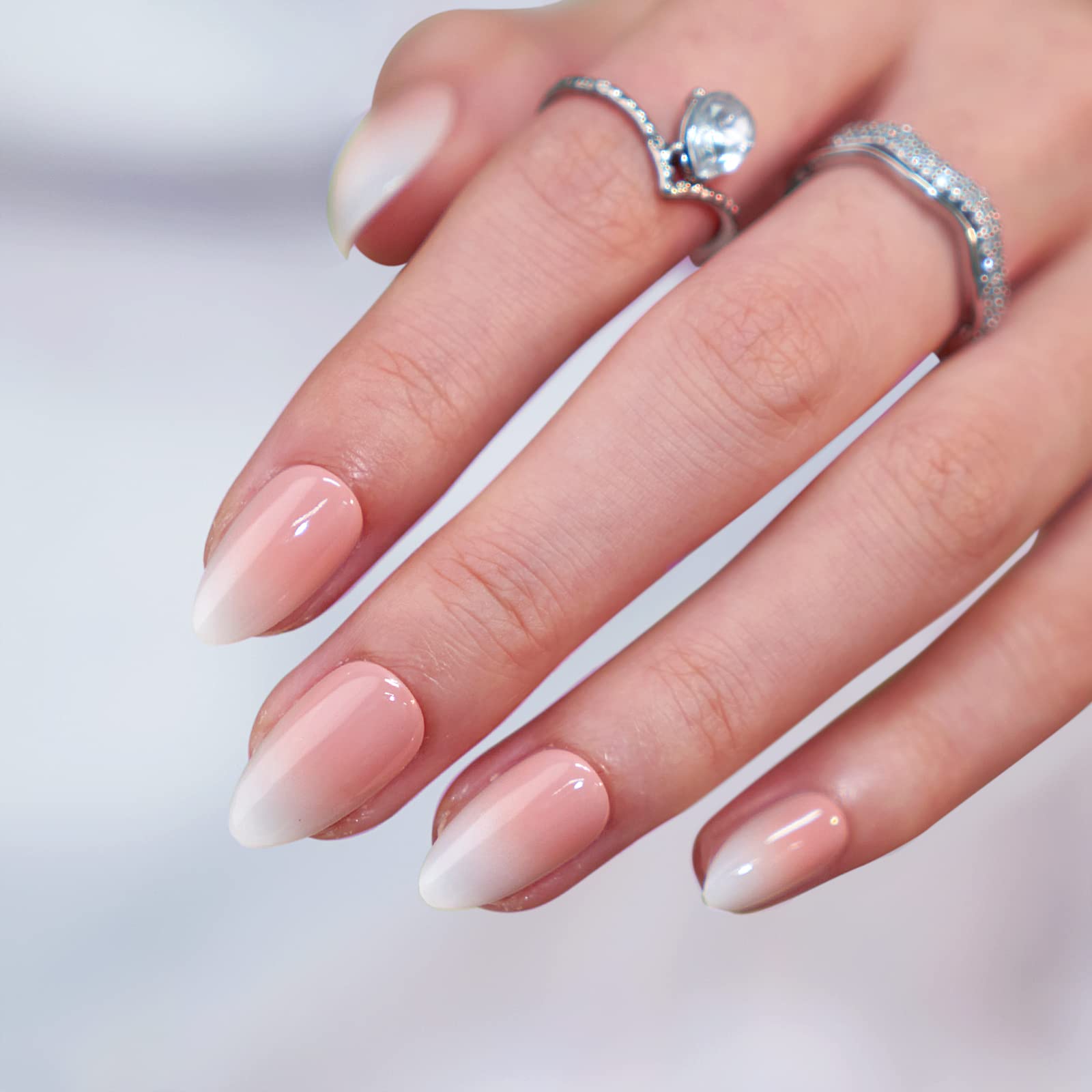 BTArtbox soft gel ombre nails close-up, natural color and seamless look.