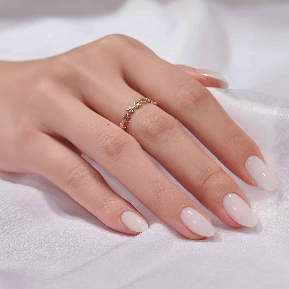 BTArtbox white press-on nails with soft gel almond shape for salon-like manicure.