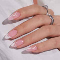 BTArtbox white swirl press-on nails in medium size for easy, reusable wear
