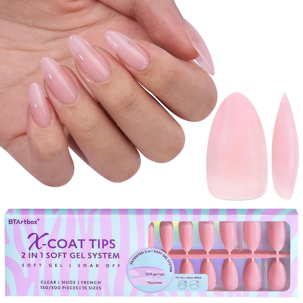 BTArtbox XCOATTIPS matte almond press-on nails for natural-looking length