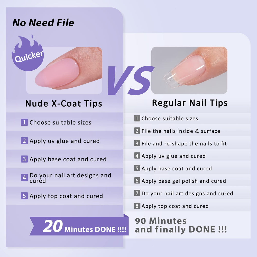 BTArtbox XCOATTIPS natural finish blends with real nails.