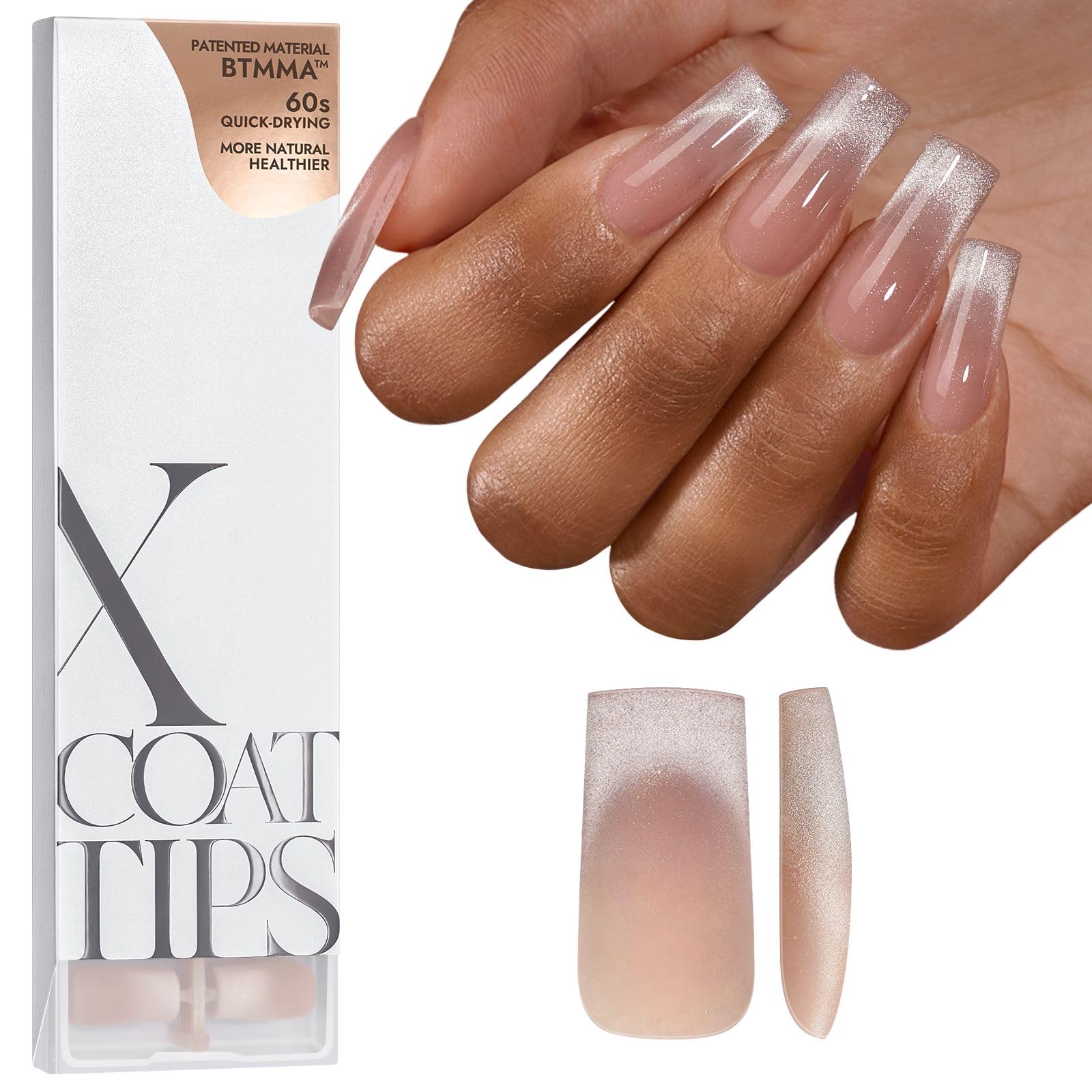 BTArtboxnails cat eye French tip nails long square for an elegant manicure
