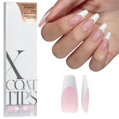 BTArtboxnails pink coffin French tip nails for at-home manicure.