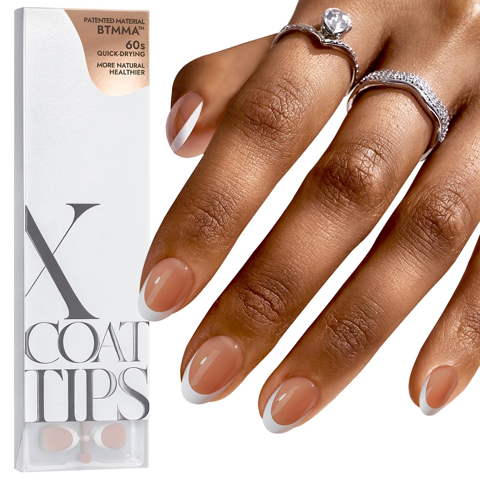 BTArtboxnails French tip press-on nails in brown, extra short almond shape for quick, salon-like results.