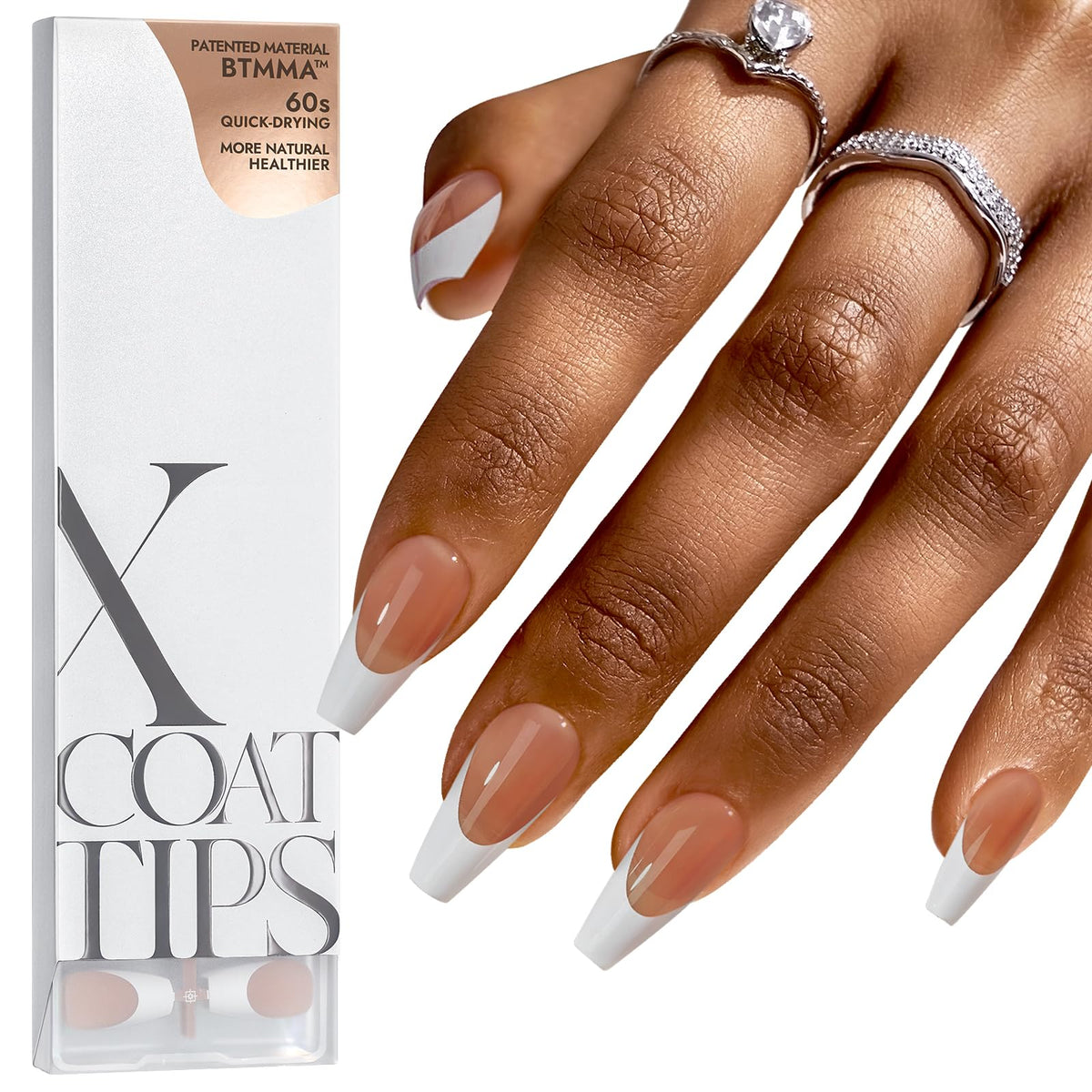 BTArtboxnails French tip press-on nails in brown medium coffin with quick salon-style extensions.