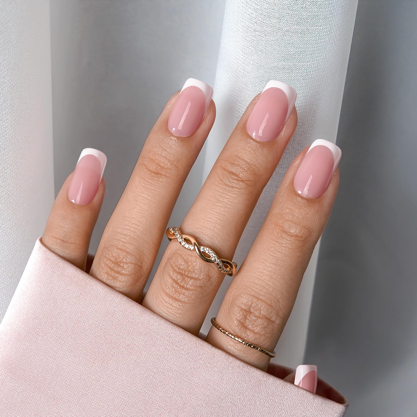 Short square French tips ready for easy at-home French manicure