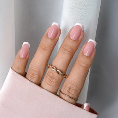 Short square French tips ready for easy at-home French manicure
