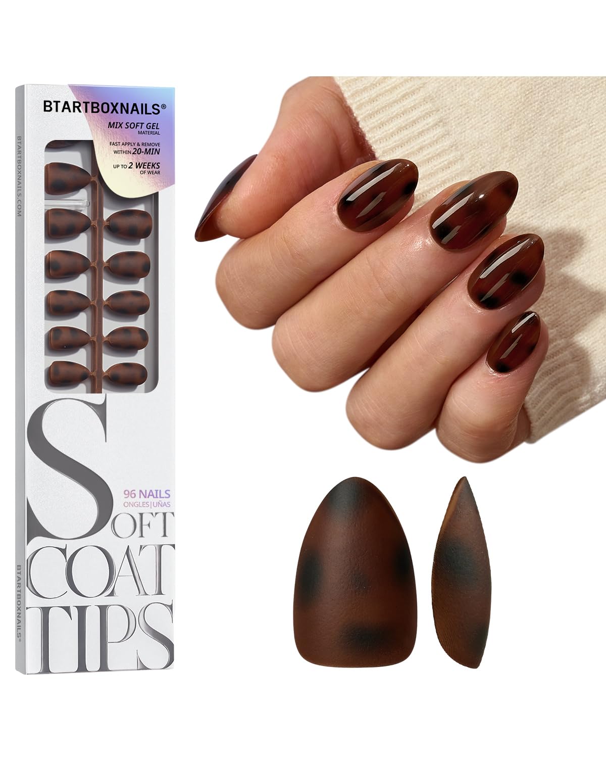 BTArtboxnails SoftCoatTips tortoiseshell almond short for an elegant autumn manicure.