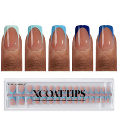 BTArtboxnails XCOATTIPS blue French tips for short square nails, 160pcs.