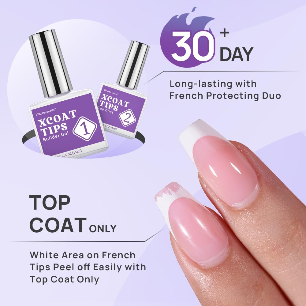 BTArtboxnails XCOATTIPS builder gel application on nail edge for durable French protection