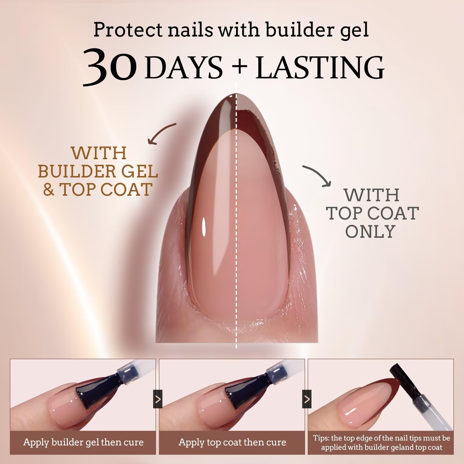 BTARTBOXNAILS XCOATTIPS builder gel for strong extensions with natural finish