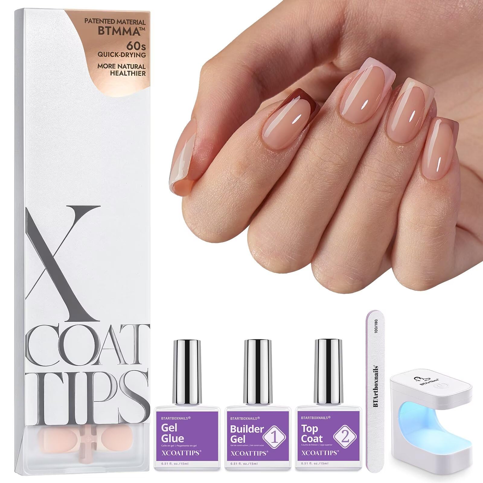 BTARTBOXNAILS XCOATTIPS French nails set with neutral tones for at-home salon-ready manicures