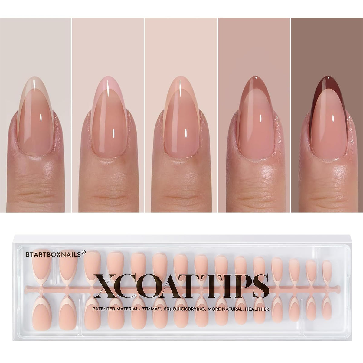 BTArtboxnails XCOATTIPS almond French tips for a quick, polished manicure