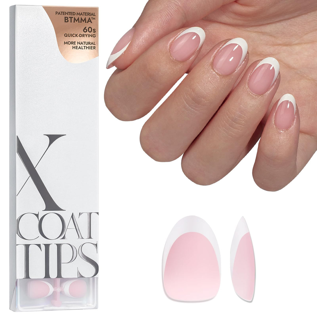 BTArtboxnails XCOATTIPS pink extra-short almond French tip nails for a classic manicure