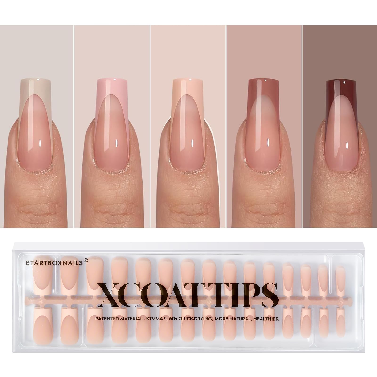 BTArtboxnails XCOATTIPS French tip nails in square long shape for at-home salon results.