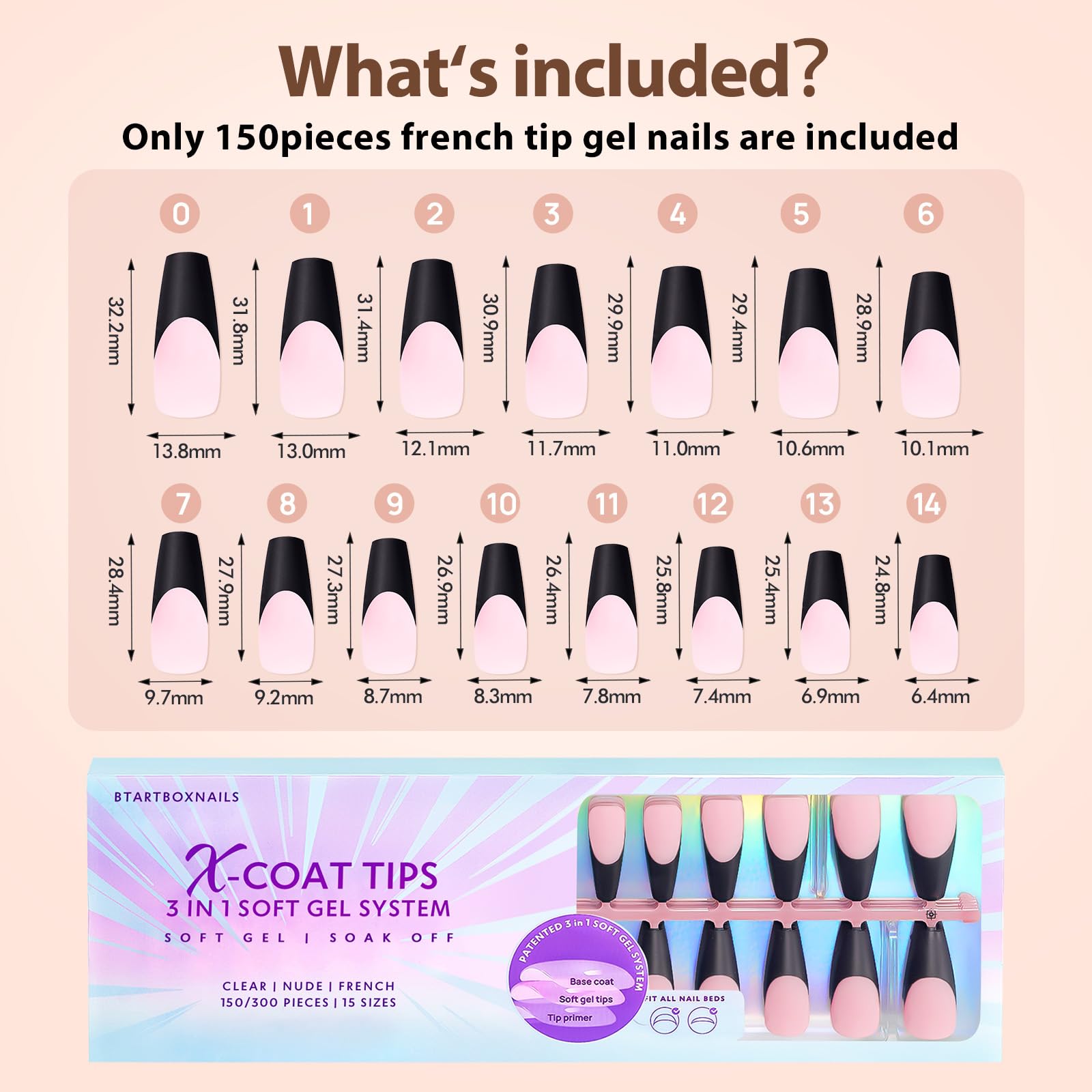 BTArtboxnails XCOATTIPS long coffin nails in black tip style for dramatic looks