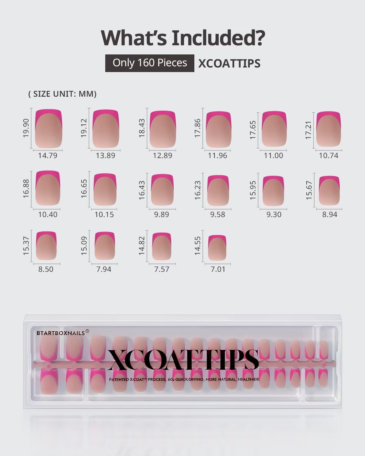 BTArtboxnails XCOATTIPS natural look with tapered edges for seamless finish.
