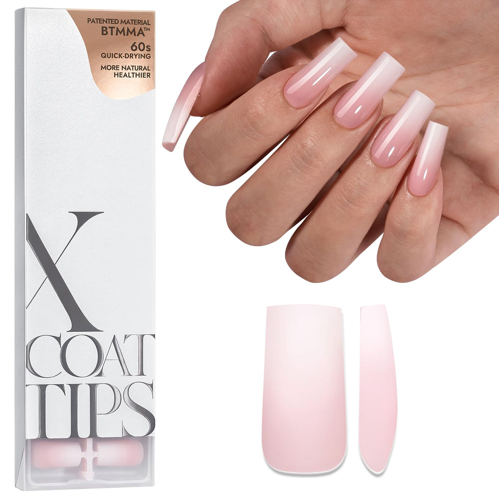 BTArtboxnails XCOATTIPS ombre nails set with pink-white gradient for at-home salon look