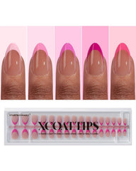 BTARTBOXNAILS XCOATTIPS pink French almond tips for quick at-home salon-quality manicure.
