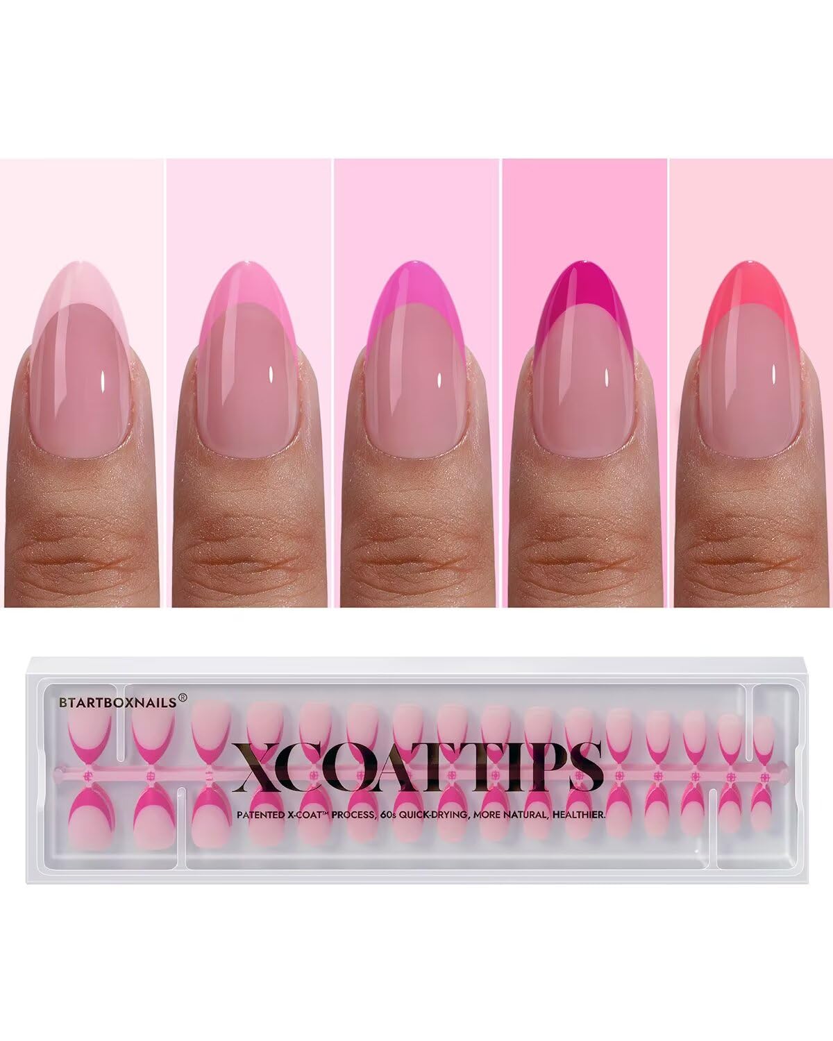BTArtboxnails XCOATTIPS pink French tip press-on nails for quick at-home manicure.