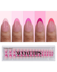 BTArtboxnails XCOATTIPS pink French tip press-on nails for quick at-home manicure.