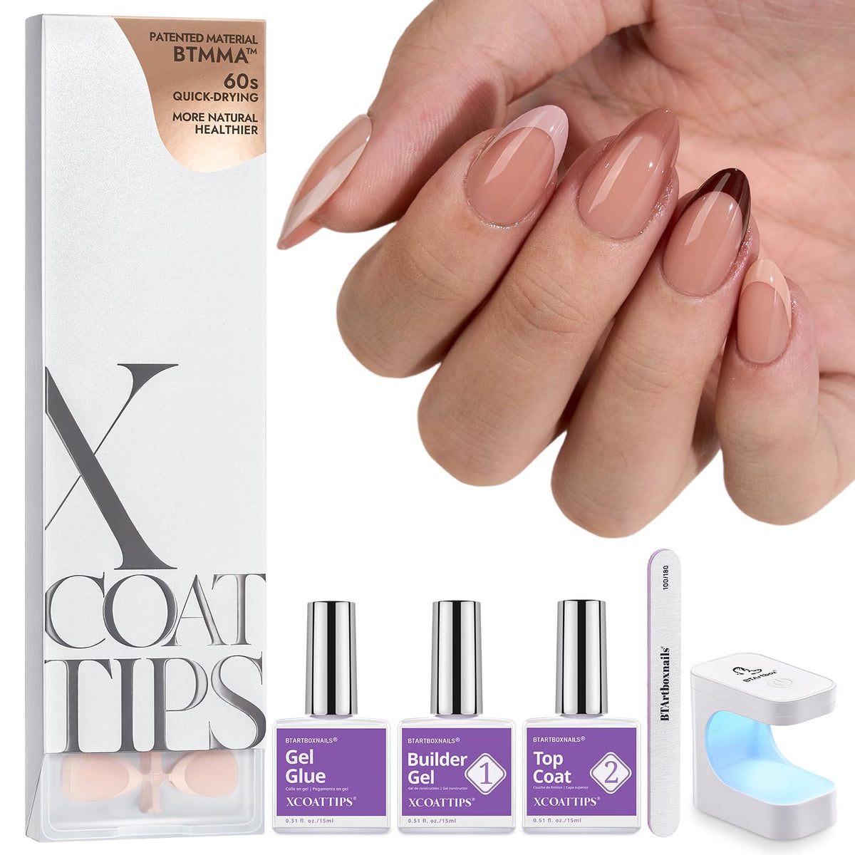BTArtboxnails XCOATTIPS short press-on nails almond shape for quick DIY manicures