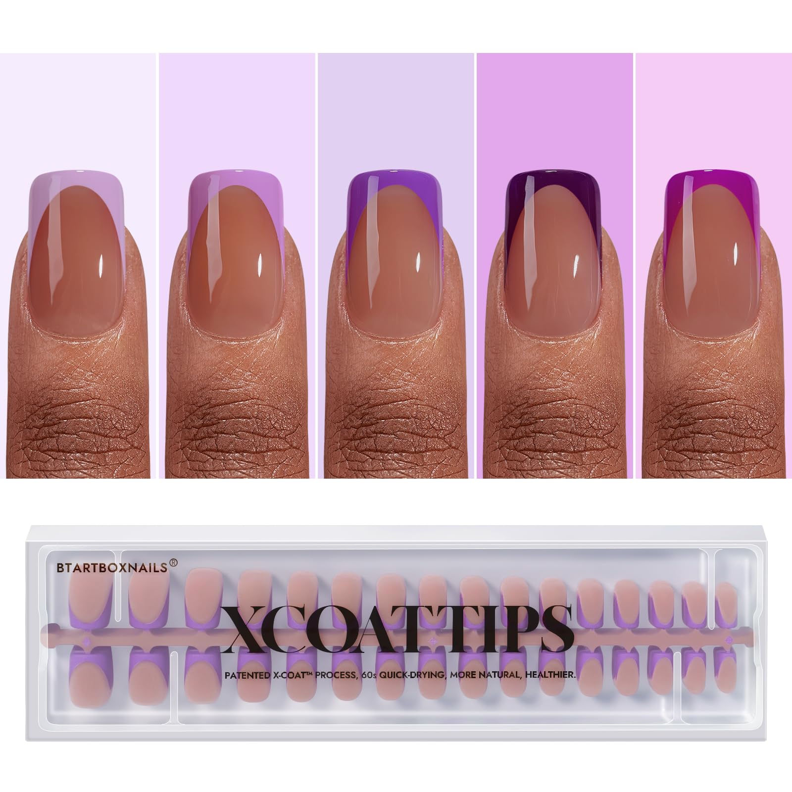 BTArtboxnails XCOATTIPS purple French short square tips for a salon-like at-home manicure.