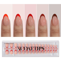 BTArtboxnails XCOATTIPS red French nails in almond shape for quick at-home style