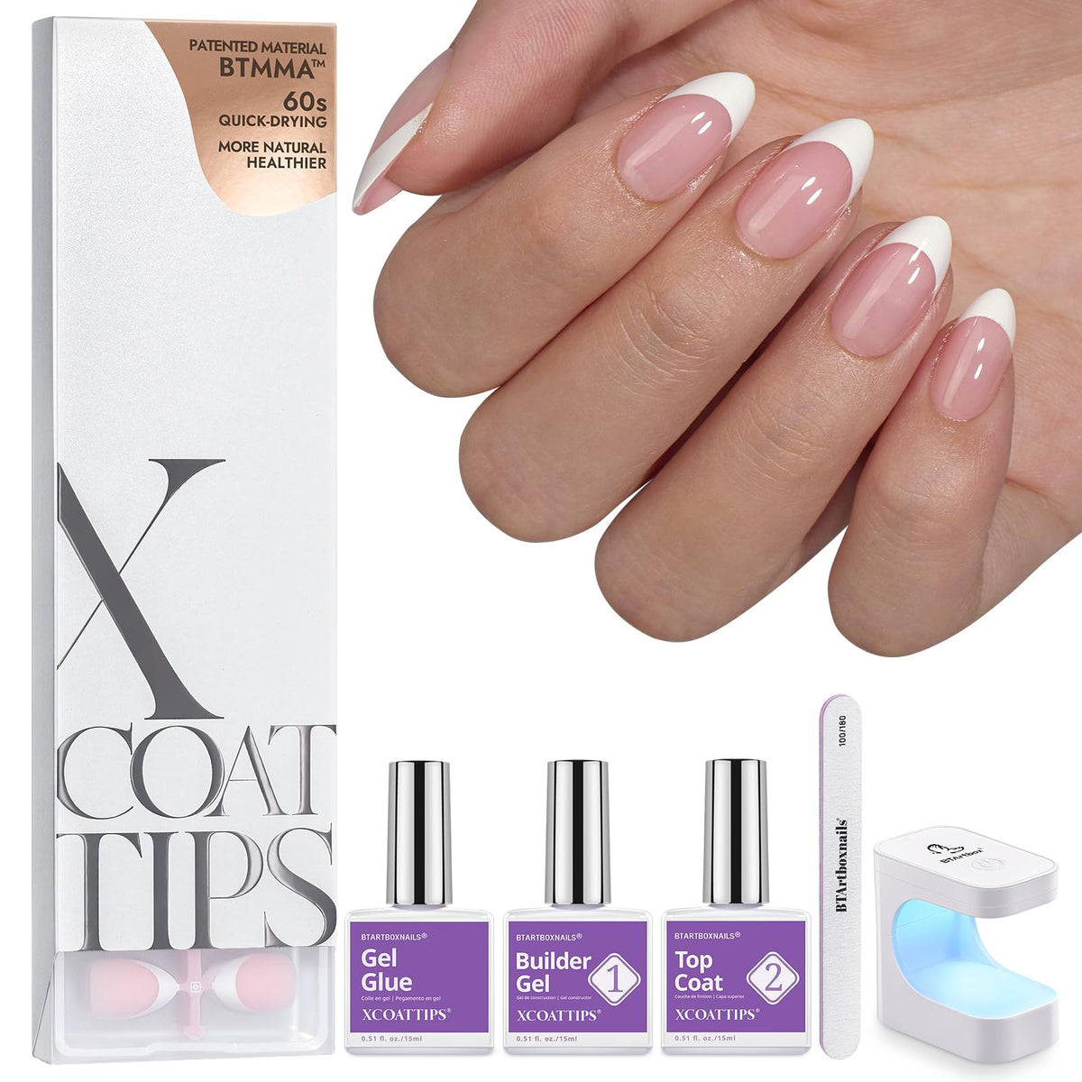 BTArtboxnails XCOATTIPS short almond nails for a flawless home French manicure.