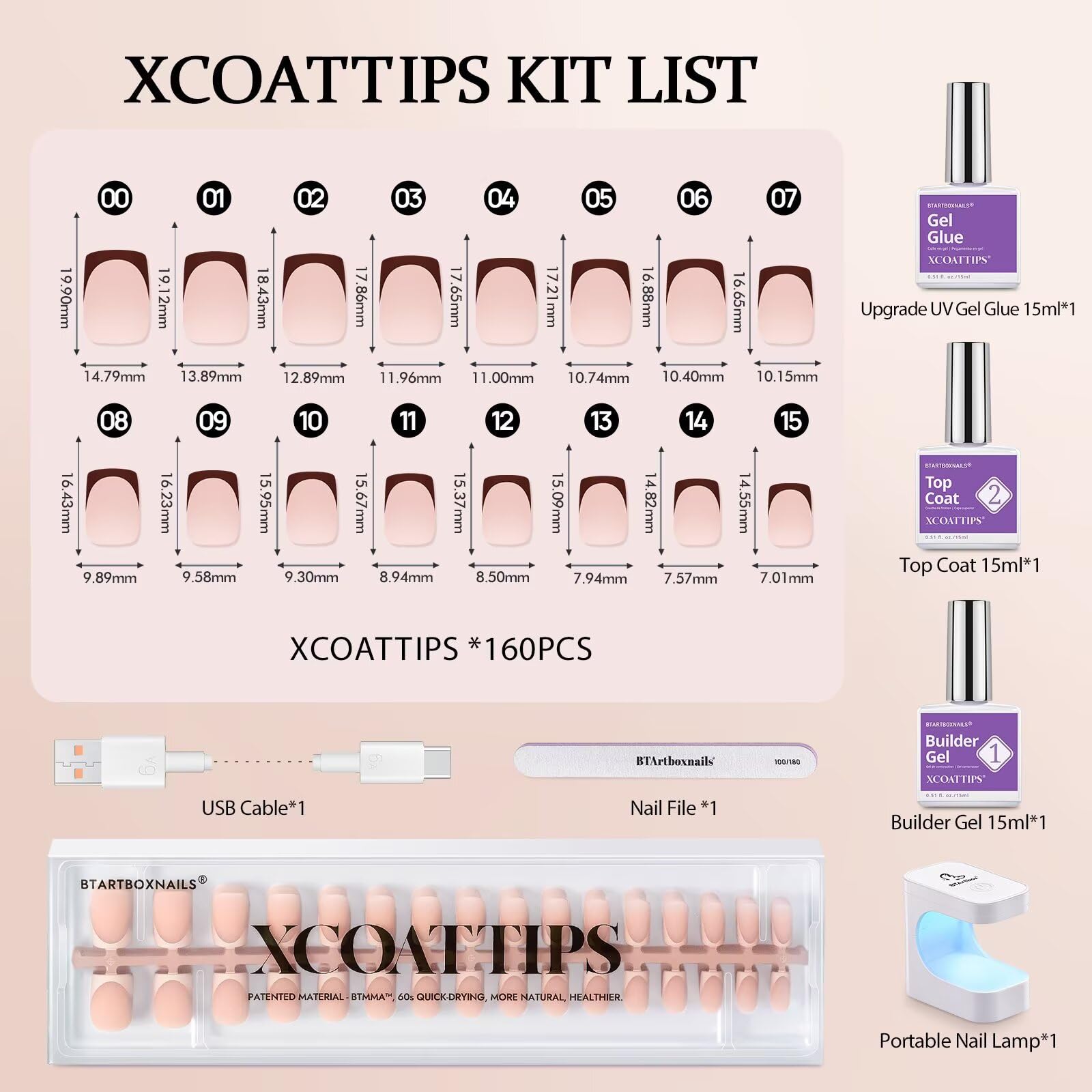 BTARTBOXNAILS XCOATTIPS top coat and lamp for glossy, even cures at home