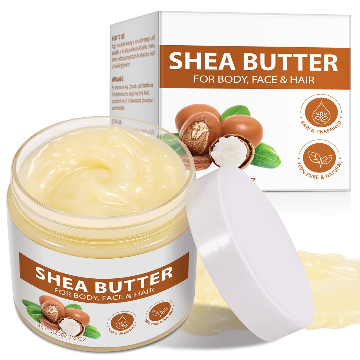 Btefls Pure Organic Shea Butter jar, a pure base for DIY skincare and hydration.