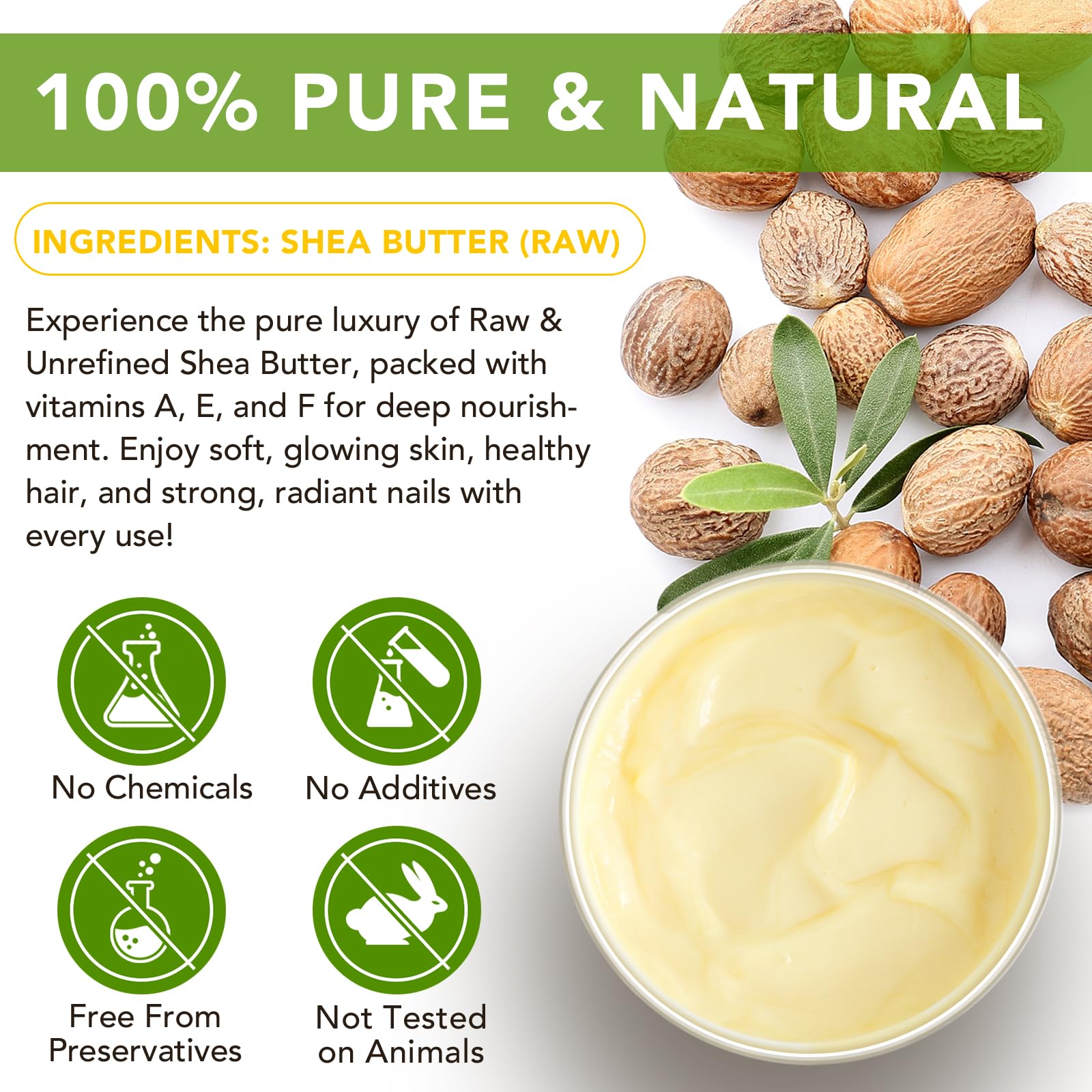 Btefls Shea Butter solid block showing creamy texture for deep moisturization.