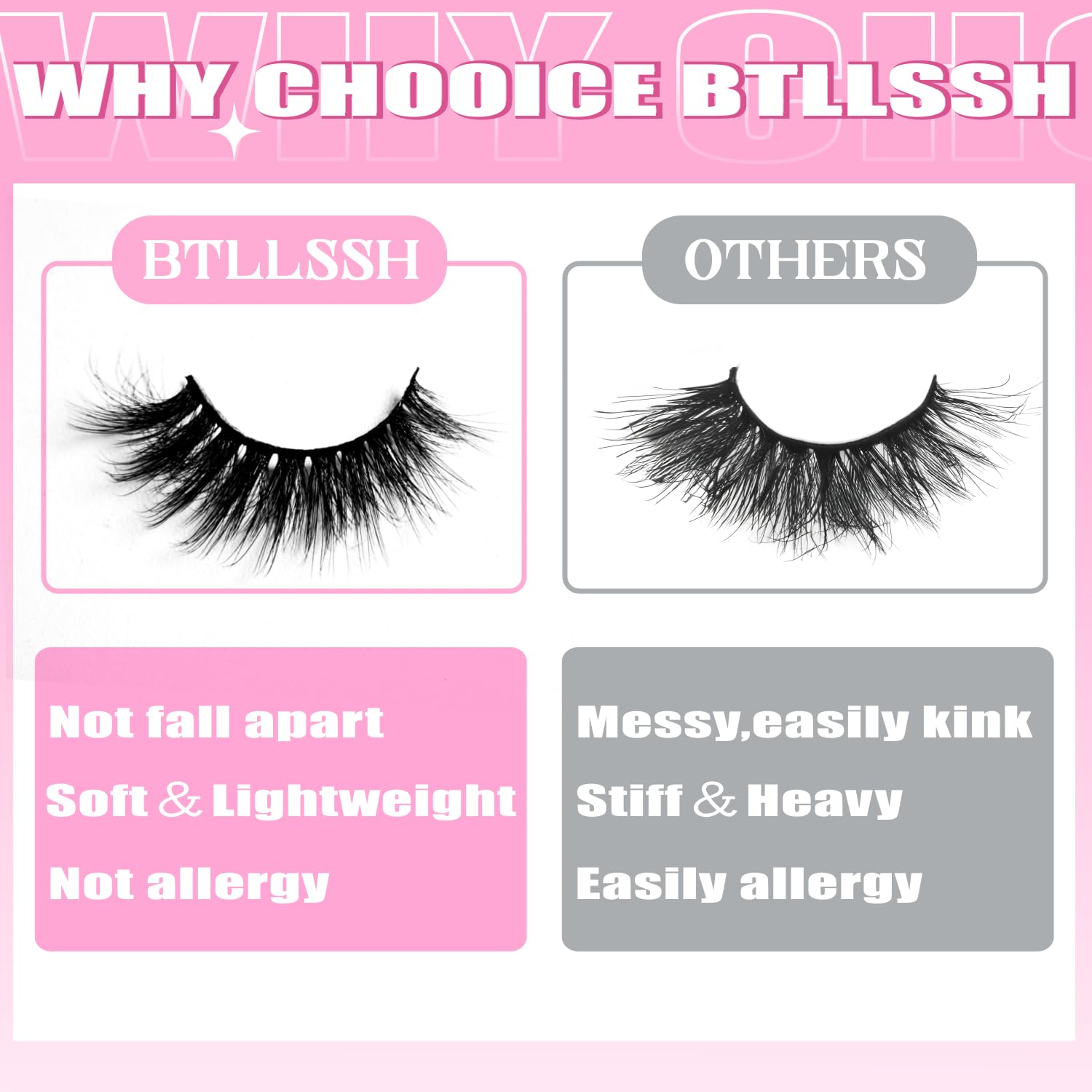 BTLLSSH vegan knot-free matte-dark lashes for a natural finish