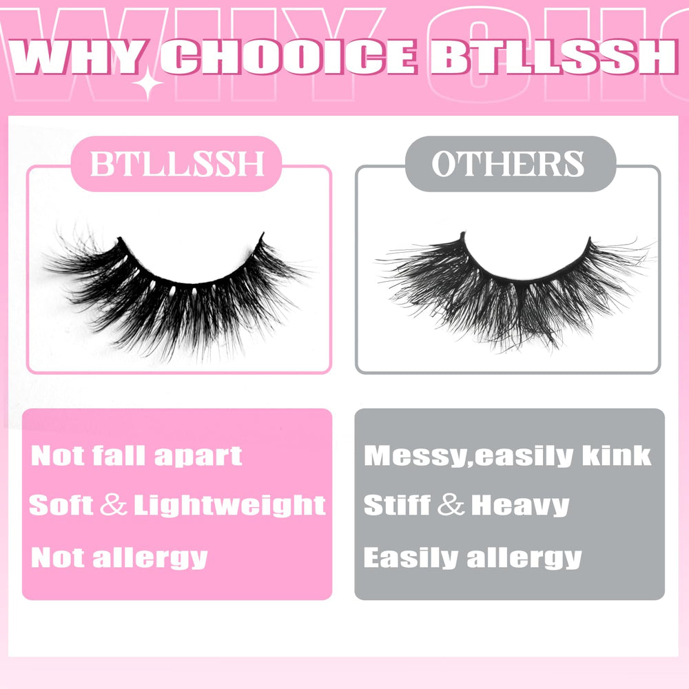 BTLLSSH vegan knot-free matte-dark lashes for a natural finish