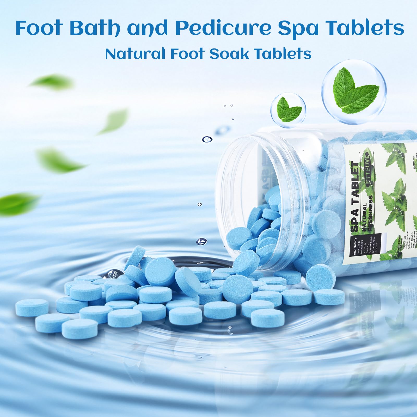 BTTEUYE foot bath tablets dissolving in water to refresh and soften feet.