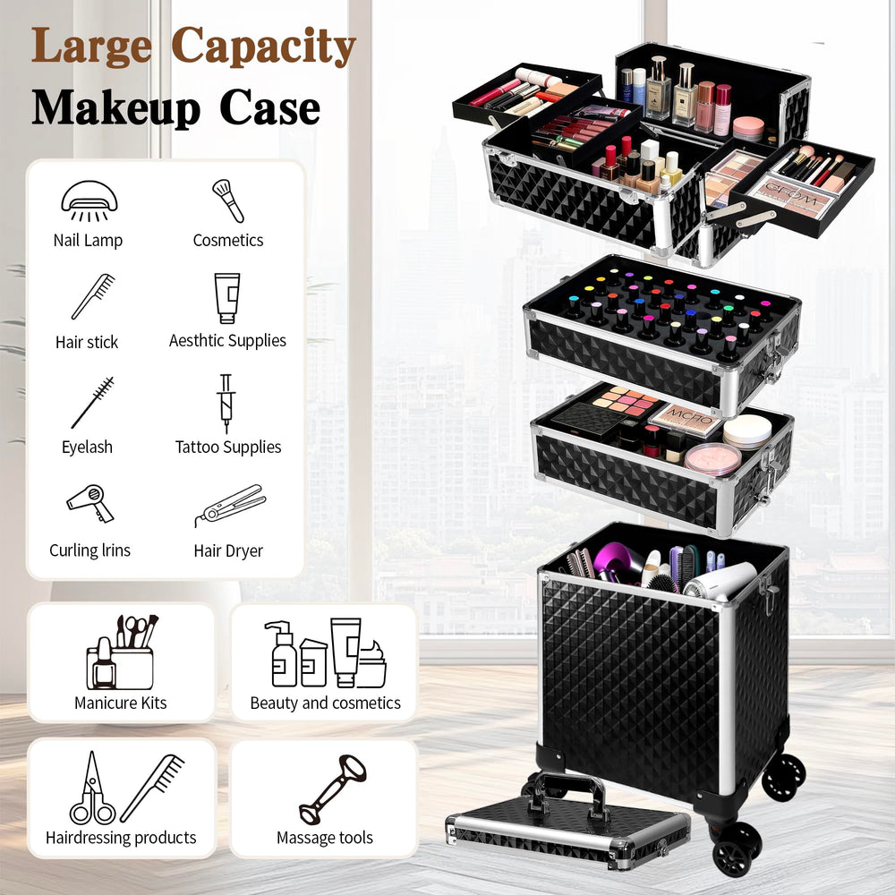 Buanson rolling case with four detachable drawers for flexible storage