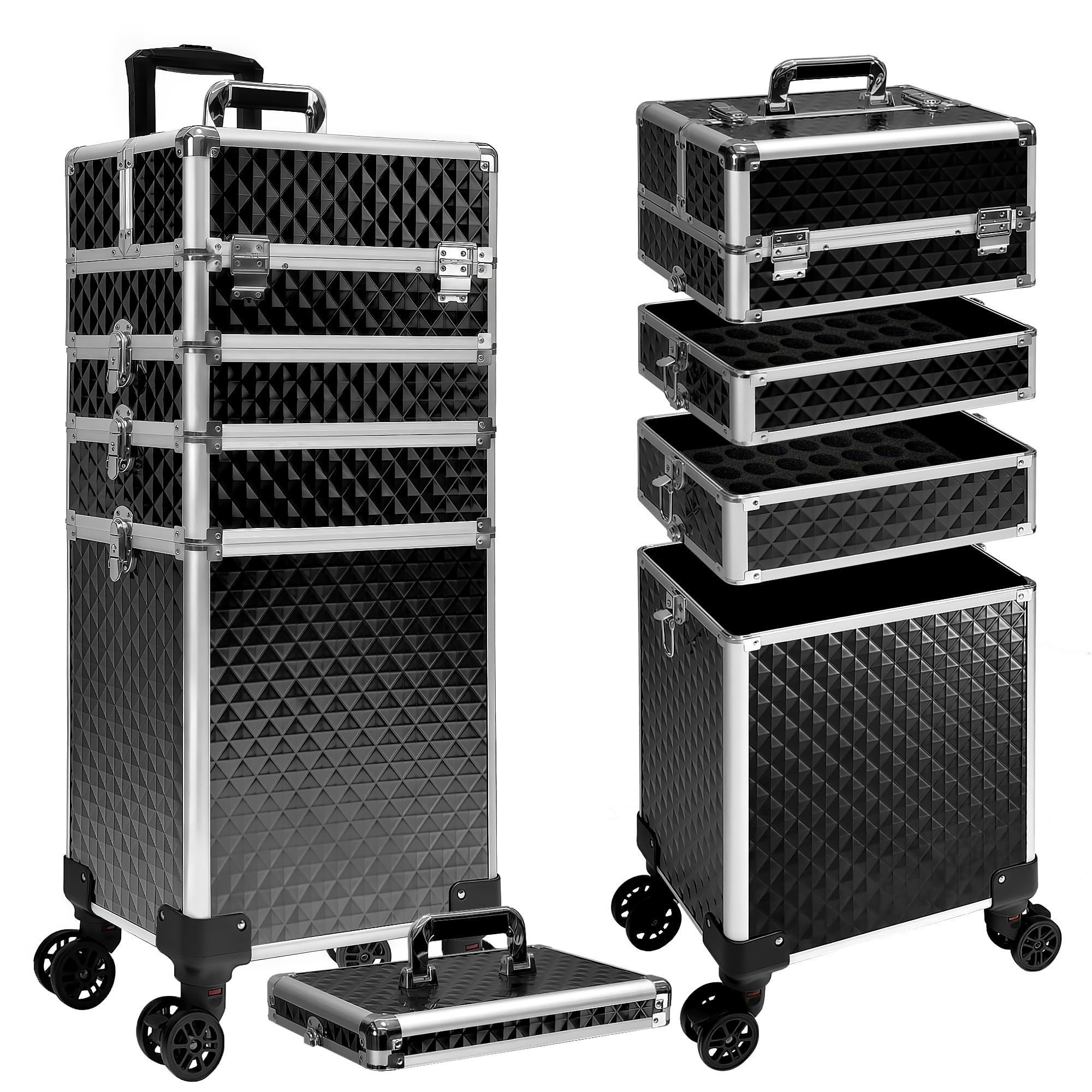 Buanson 5-in-1 rolling case with top compartment for on-the-go essentials